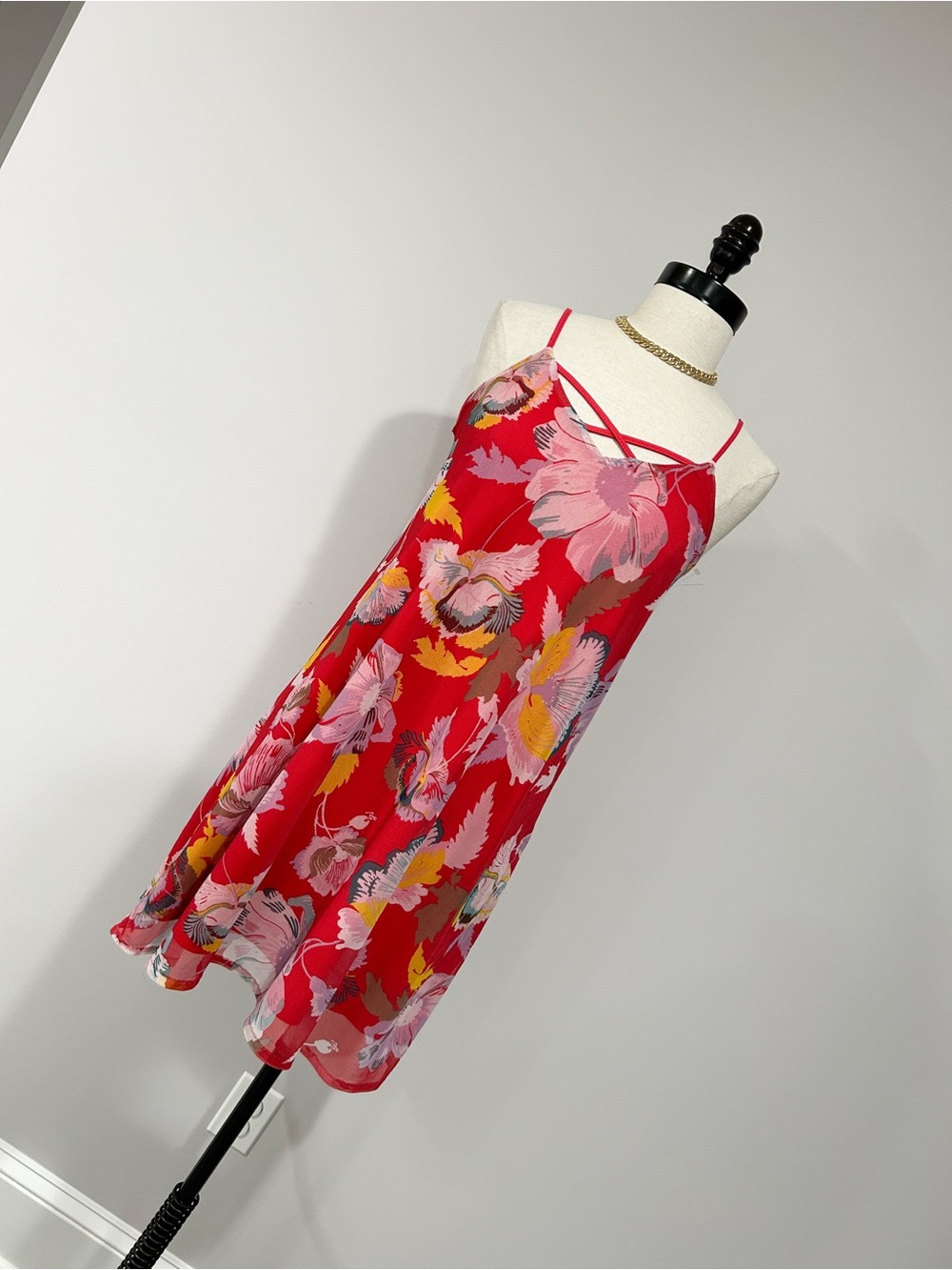 love, Fire Red Floral Mini Slip Dress
